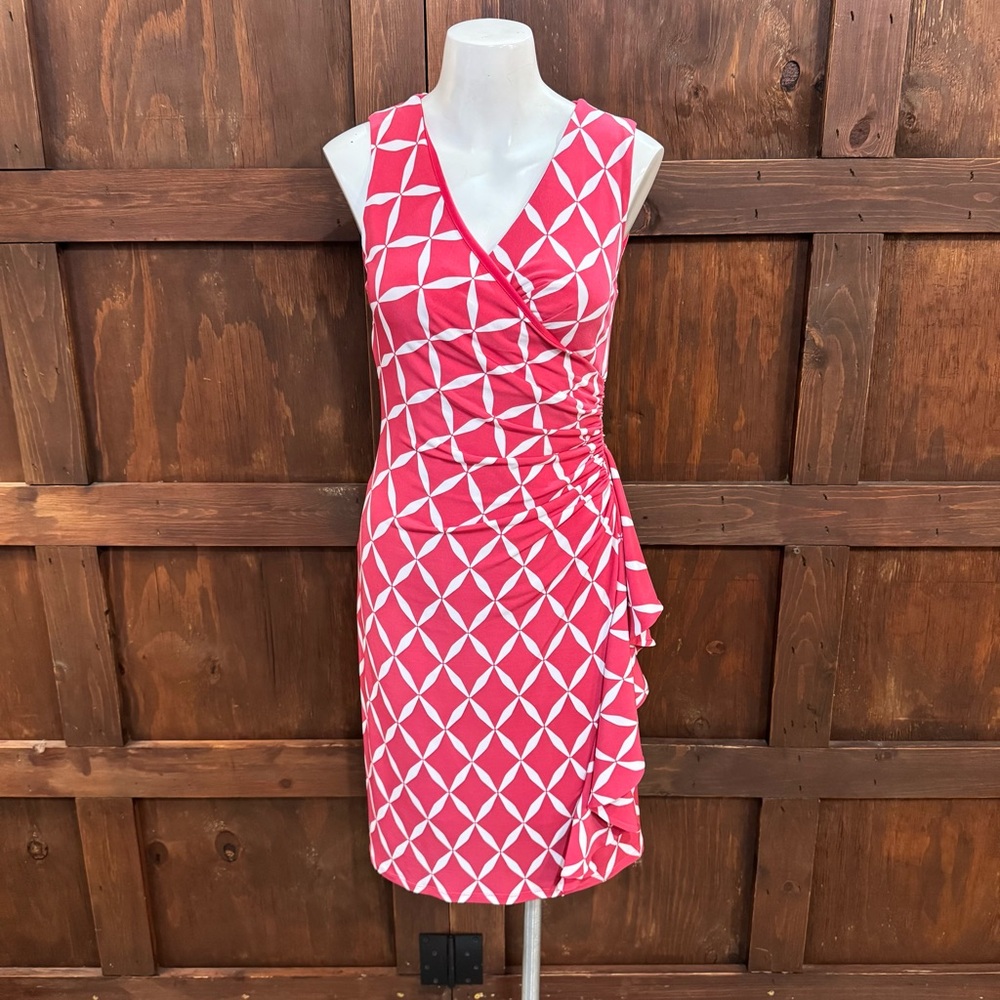White House Black Market Pink and White Geometric Wrap Dress